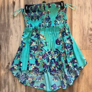 Tube top flowy long top blue floral design size medium